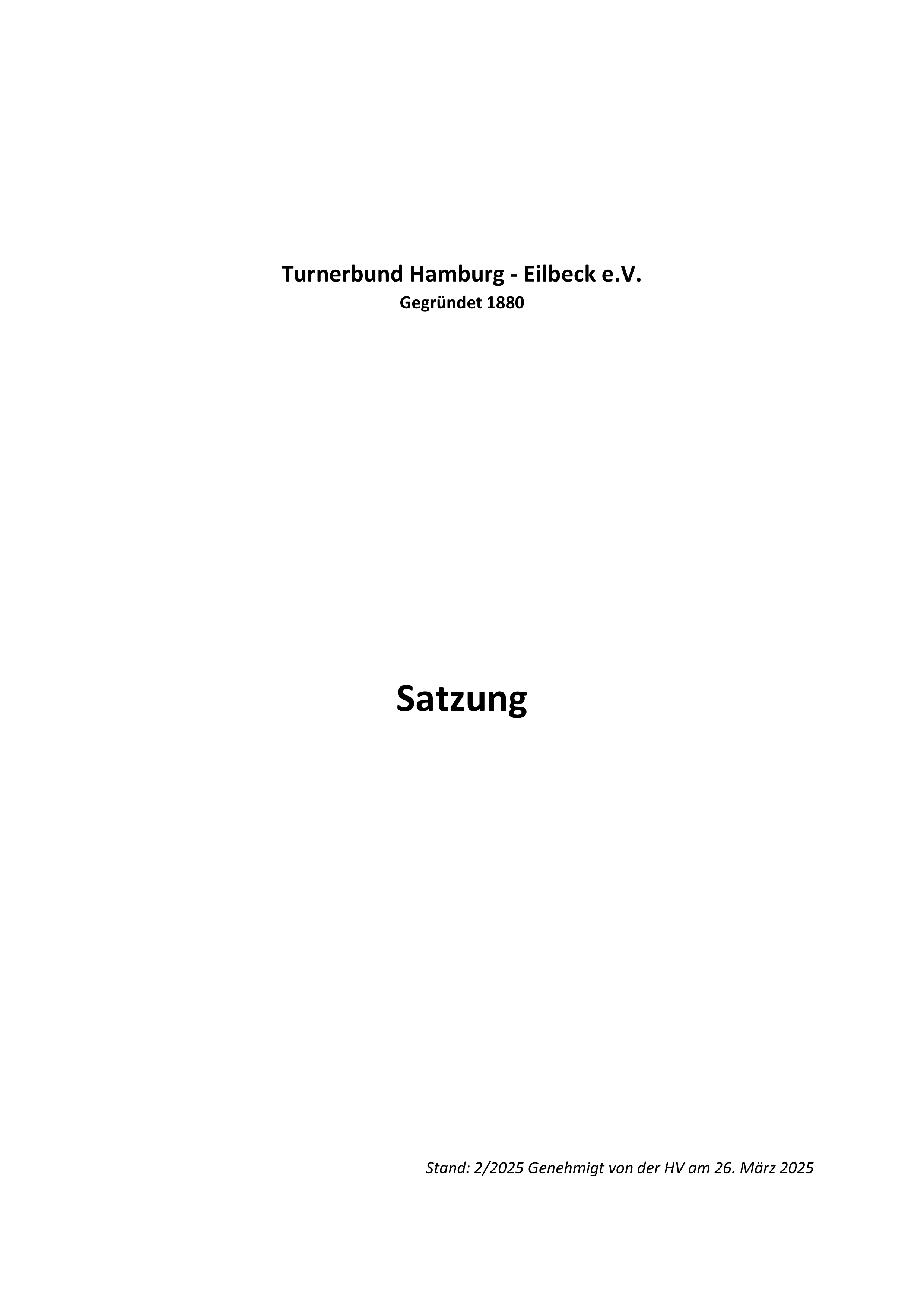 Deckblatt der Satzung